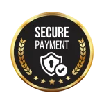 Secure payment badge displaying accepted credit cards and data encryption lock